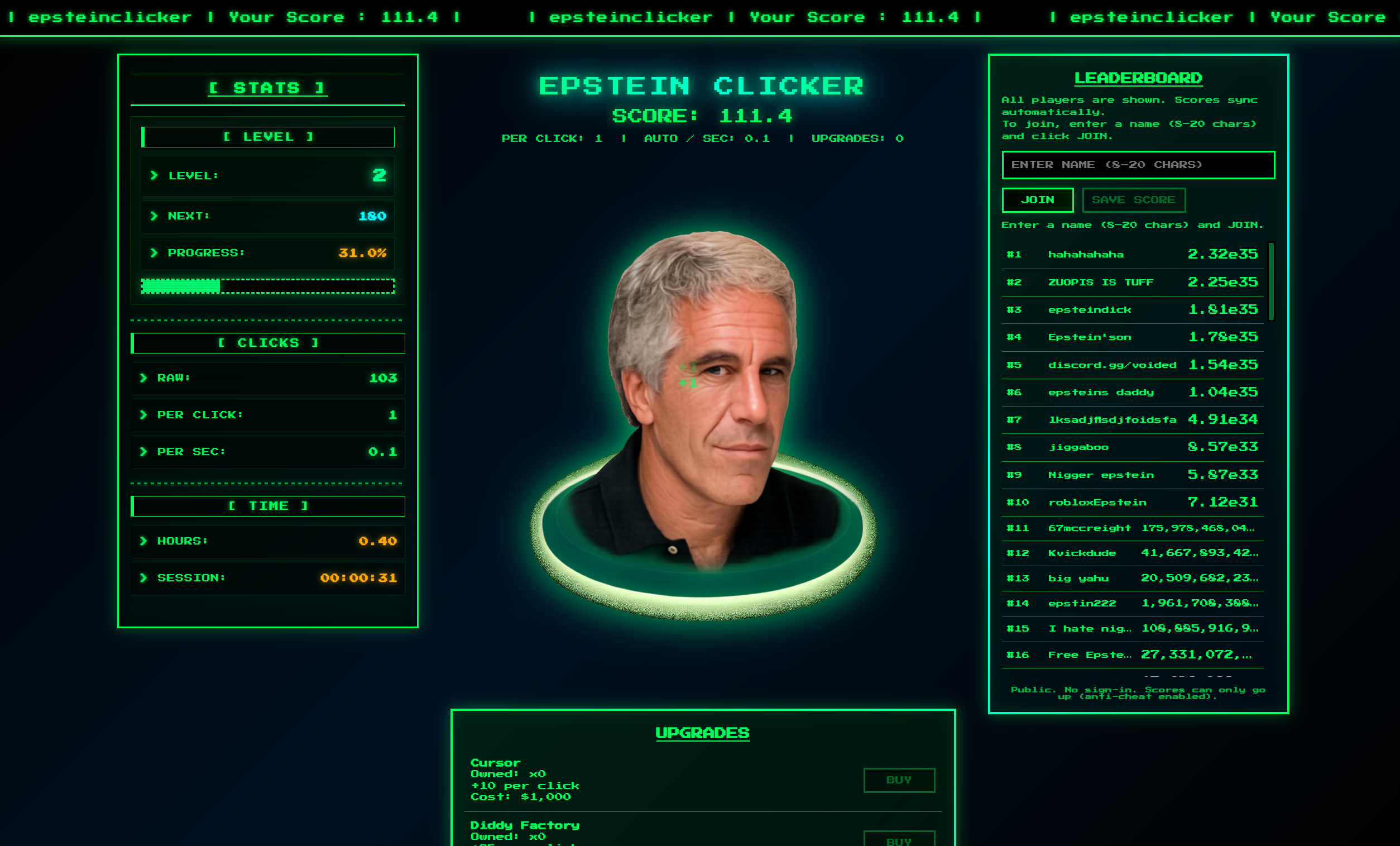 Epstein Clicker Game Screenshot